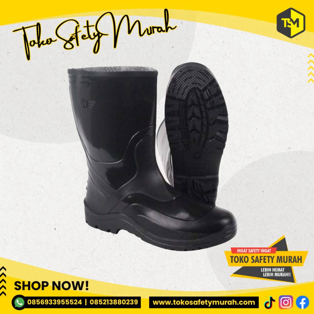 Sepatu Boot Wing On Pendek Karet Hitam Boots Kerja Proyek Anti Air Murah Best Quality