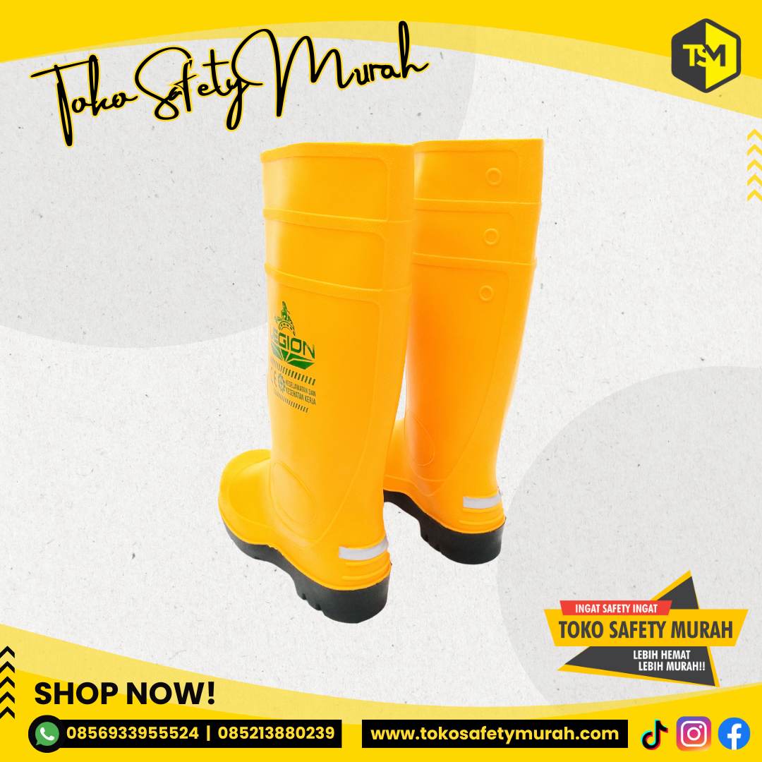 Safety Boot Legion PVC Yellow Sepatu Boot Safety Kuning Besi Steel Toe Tahan Air #Jual Alat Pelindung Diri APD Alat Keselamatan Kerja K3 - Image 3