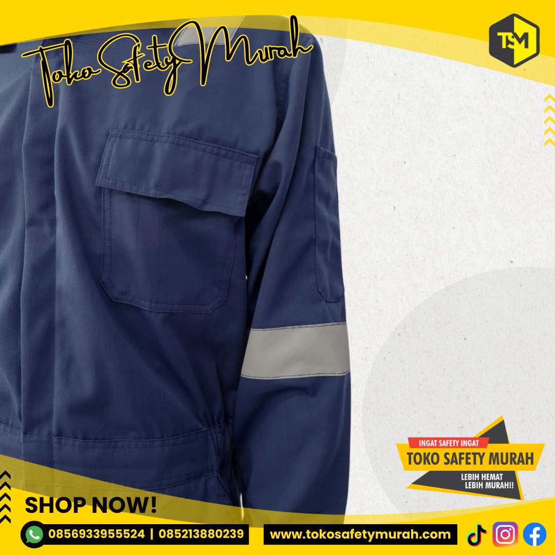 Baju Safety Wearpack IMJ Biru Dongker Terusan 3XL Size XXXL Bahan Tebal #Jual Alat Pelindung Diri APD Alat Keselamatan Kerja K3 - Image 3