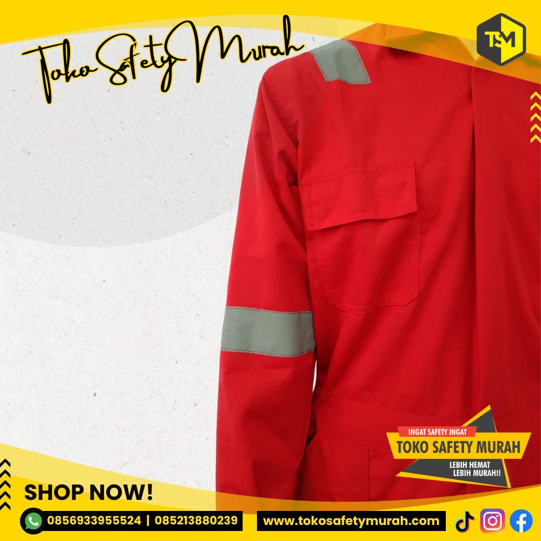 Baju Safety Wearpack IMJ Merah Terusan XXXL Bahan Tebal #Jual Alat Pelindung Diri APD Alat Keselamatan Kerja K3 - Image 3