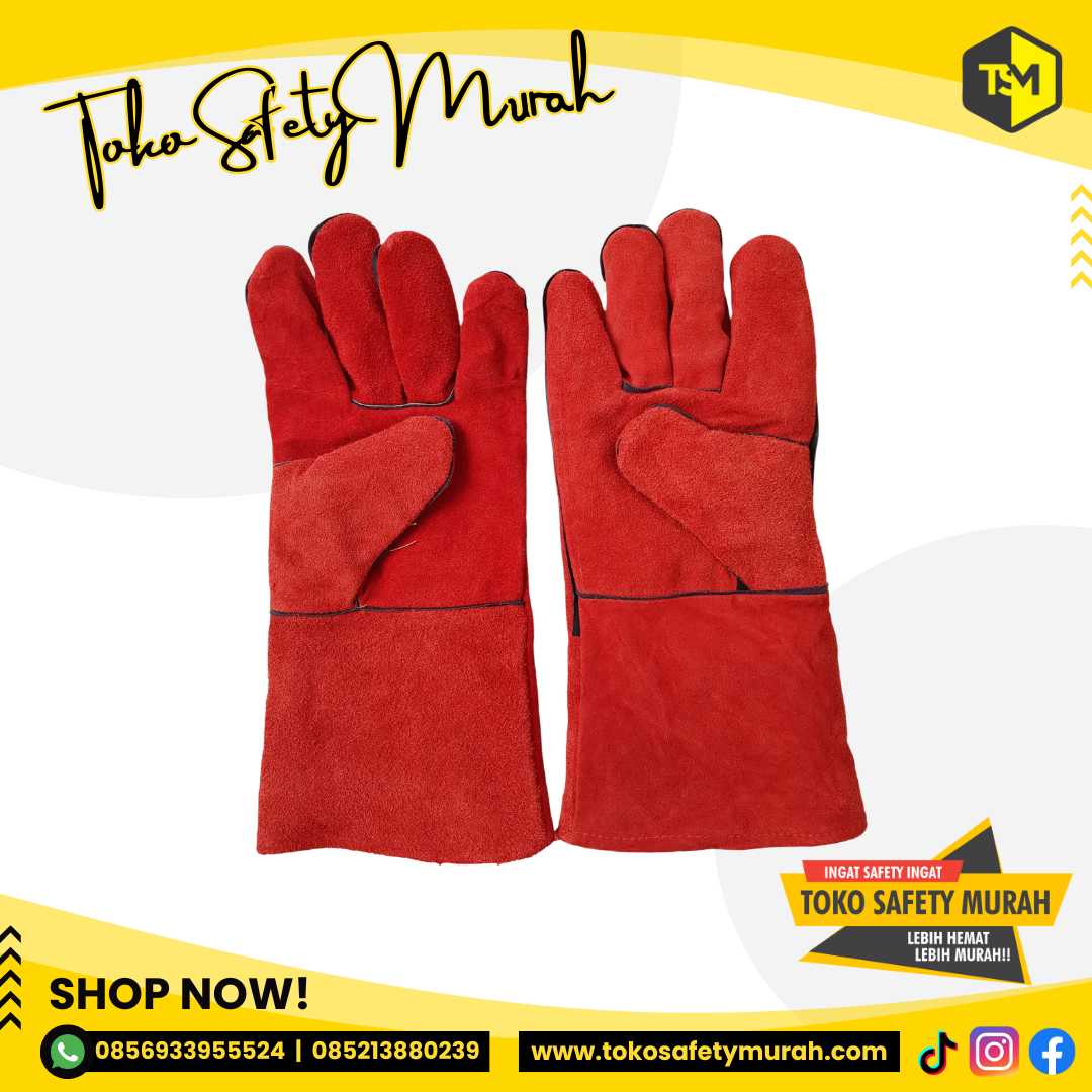 Sarung Tangan Las Kulit Merah 14inch Panjang / PREMIUM Leather Welding Gloves - Image 4