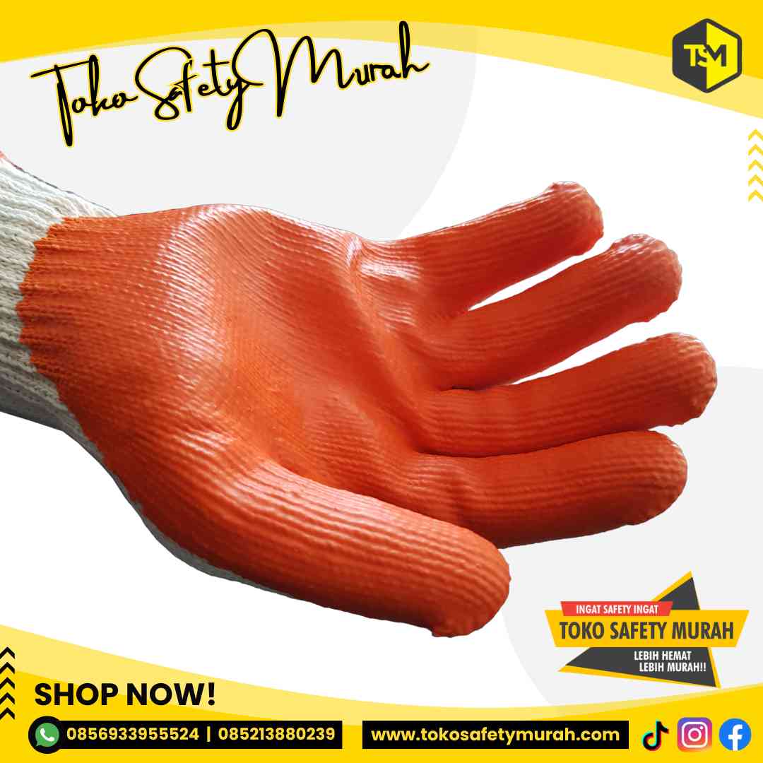 Sarung Tangan Lapis Karet Premium / Industri Kaca Safety Glove Cotton Latex General Work / Grip Kuat Antislip Licin - Image 4