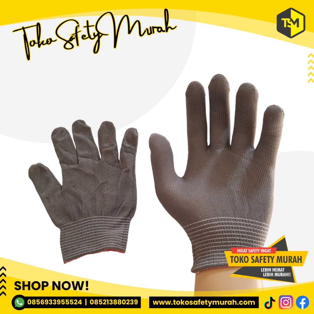 Sarung Tangan Nylon Putih Halus Lembut / Nilon Palmfit Polyster 13 gauge Abu-Abu Grey Gray MURAH GROSIR - Image 4