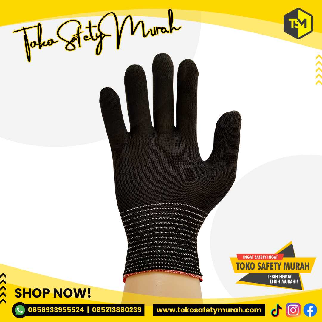 Sarung Tangan Nylon Palmfit Polyester 13 gauge Hitam Black Safety Proyek Tukang Mekanik Industri Gloves - Image 4