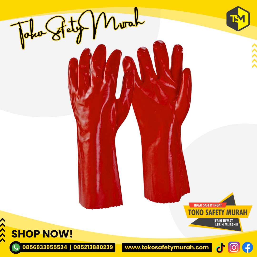 Sarung Tangan PVC Merah 14" Tahan Kimia Pupuk Peternakan Kandang / Red PVC Glove Karet - Image 3