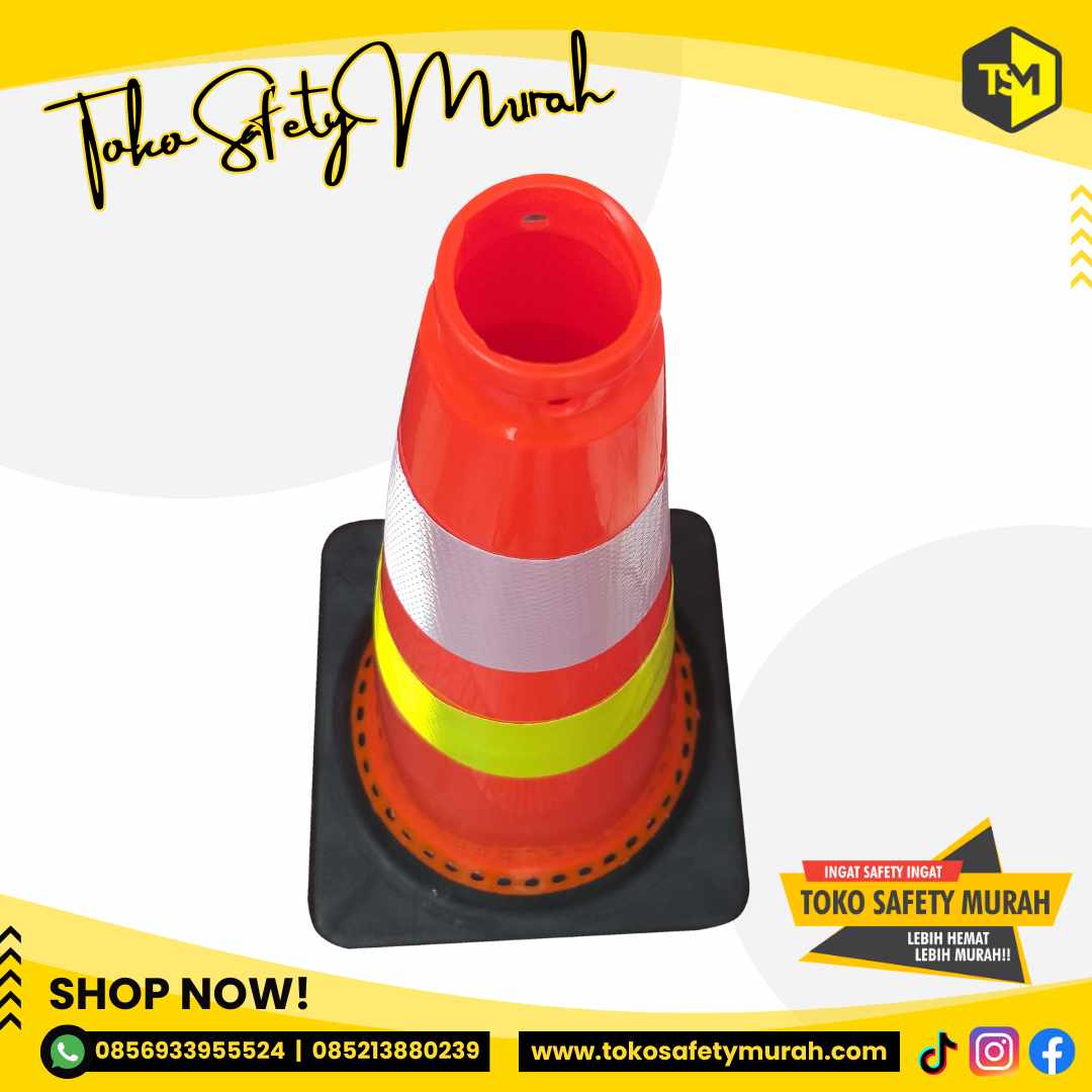 Safety Traffic Cone 75cm Dasar Hitam Traffic Cone Rubber PVC Tinggi Kerucut Pembatas Jalan Scotlight PUTIH-PUTIH / PUTIH-KUNING - Image 3