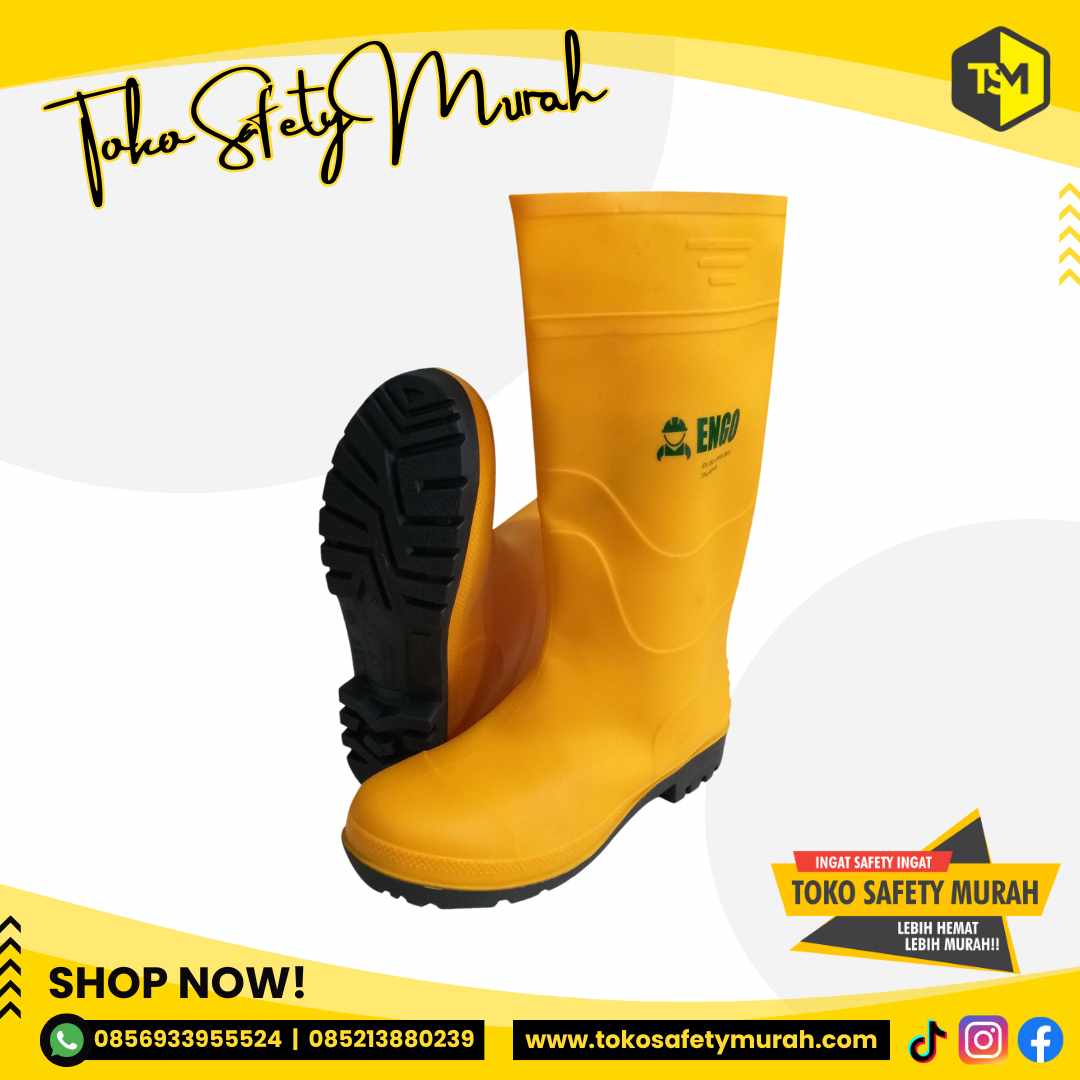 Sepatu Boot Rubber Steel Toe Ujung Besi Sepatu Boot Safety Kuning Size 39-43