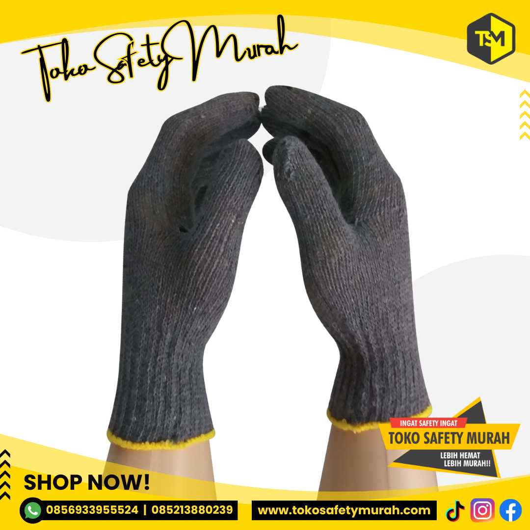 Sarung Tangan Safety Proyek Abu Benang 4 B4 List Kuning Gloves - Image 2