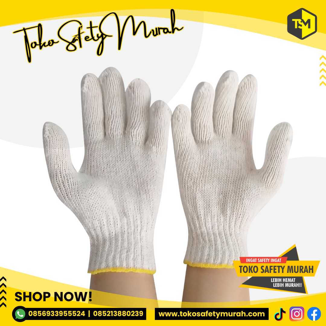 Sarung Tangan 4 Benang List Kuning Lusinan Murah / B4 Kain Rajut 4B Safety Glove Pabrik Industri Kerja Tukang Bangunan Proyek - Image 2
