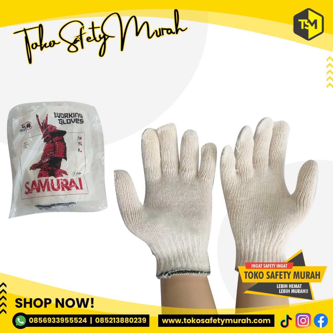 Sarung Tangan 8 Benang Kain Katun Tebal Rajut B8 Working Safety Glove Proyek 8B Lusinan Murah