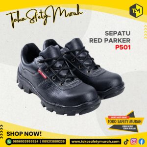 36-43 Sepatu Safety Pendek Tali / Safety Shoes Red Parker P501