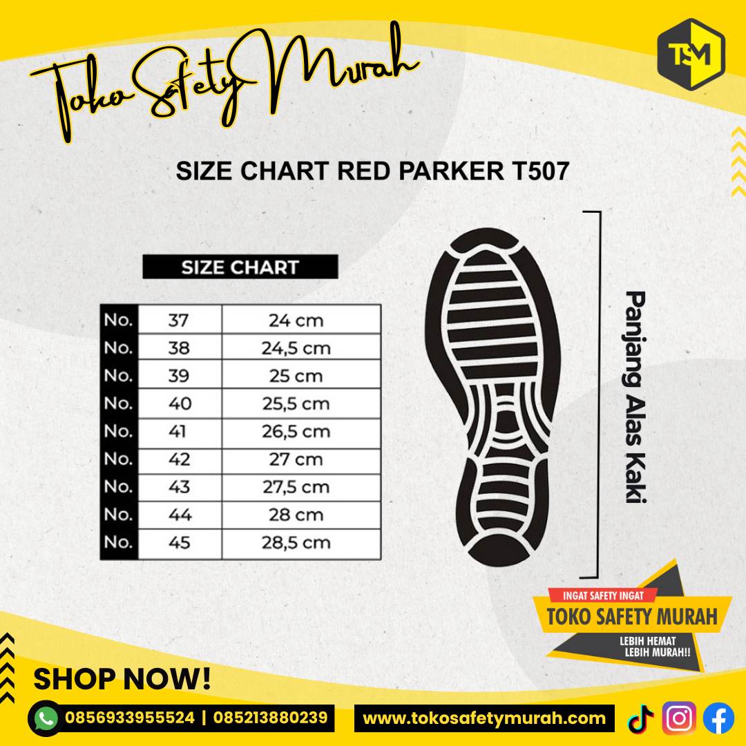 Sepatu Safety Boot / Safety Shoes Red Parker T507 Size 44-45 - Image 3