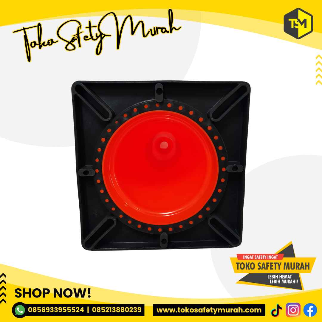 Traffic Cone 45 cm / Kerucut Lalu Lintas 45cm Alas Hitam Kecil Mini / Safety Rubber Karet Tebal - Image 5