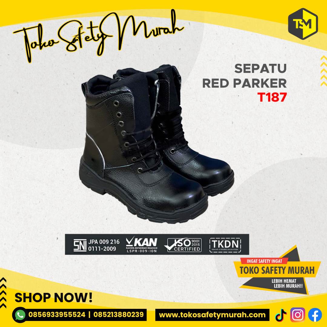 Sepatu Safety Sepatu Kerja Safety Shoes Tinggi Hitam Red Parker T187 Size 38-43