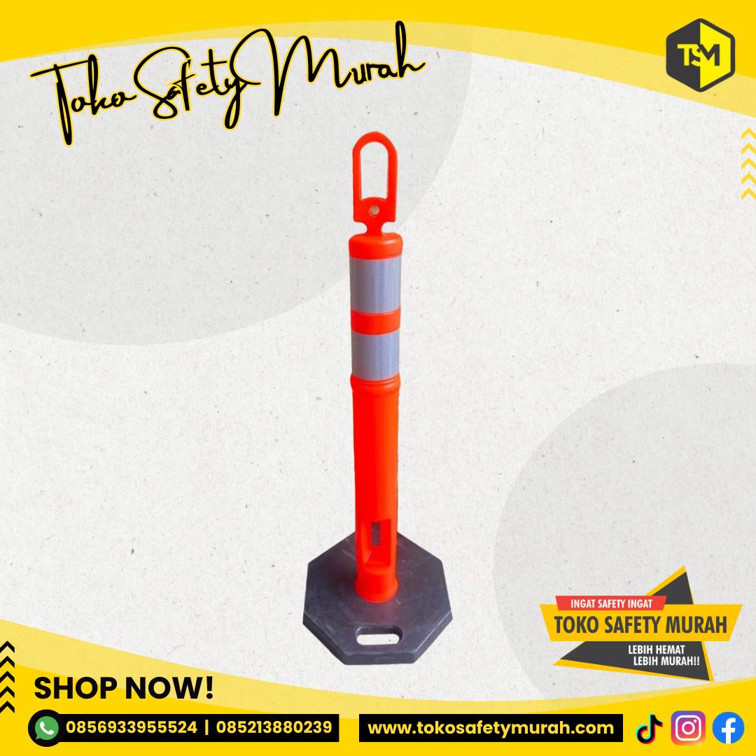 Stick Cone Dasar Karet Rubber Safety Cone Pembatas Jalan