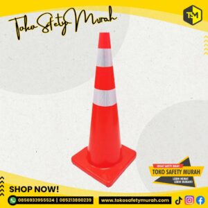 Traffic Cone Full Rubber Tinggi 90 cm Orange / Safety Cone Karet Model Double Scotlight / Kerucut Pembatas Jalan 90cm #Jual Alat Pelindung Diri APD Alat Keselamatan Kerja K3