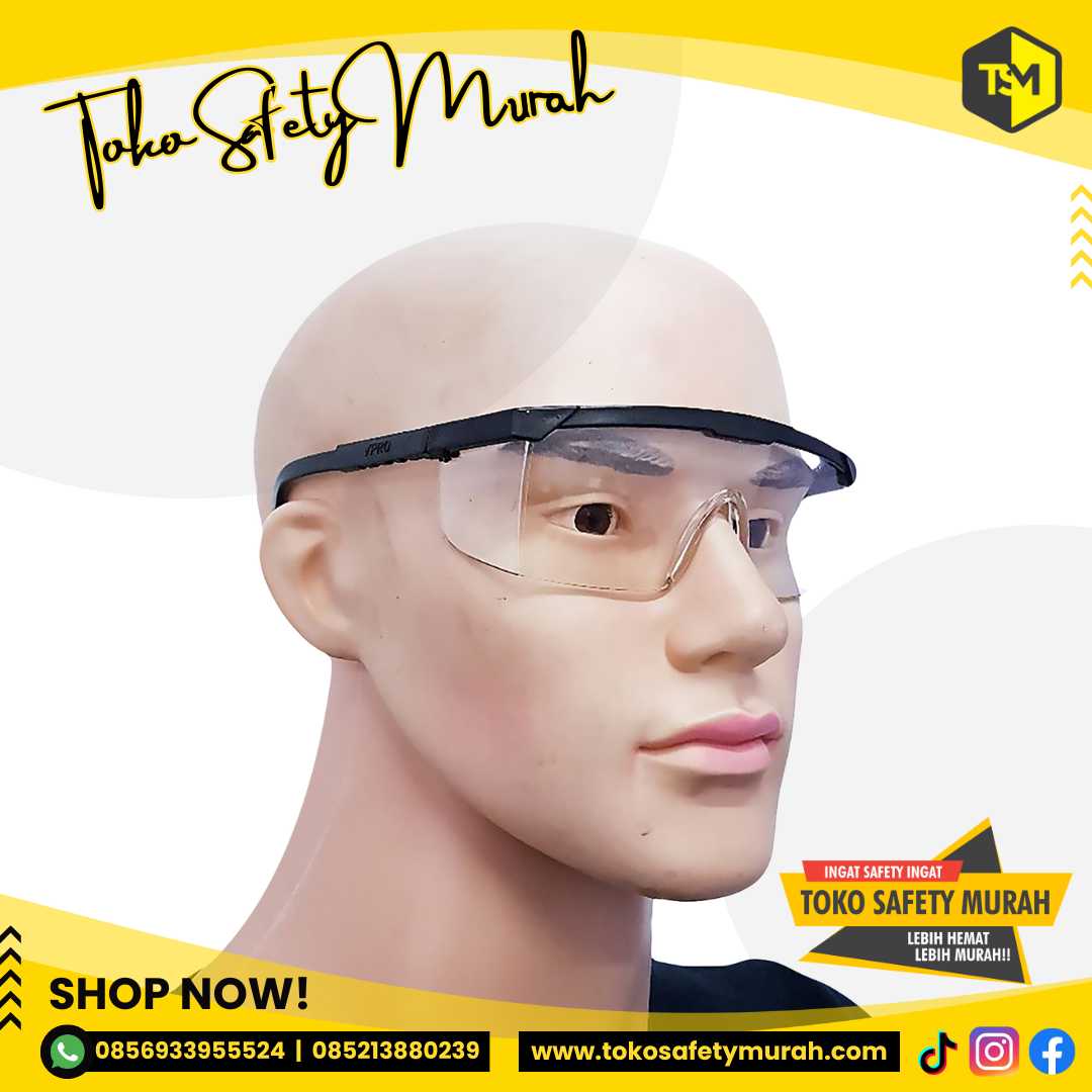 Kacamata Las Kotak Clear Bening V-PRO Gurinda Safety Glasses Proyek #Jual Alat Pelindung Diri APD Alat Keselamatan Kerja K3 - Image 2