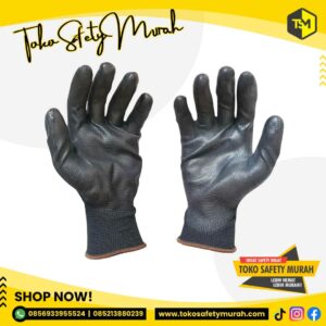 Sarung Tangan Palmfit Hitam Black / Sarung Tangan Nilon Anti Statis PU Coated Palm Fit Mekanik Safety Glove Polyester Coating Karet
