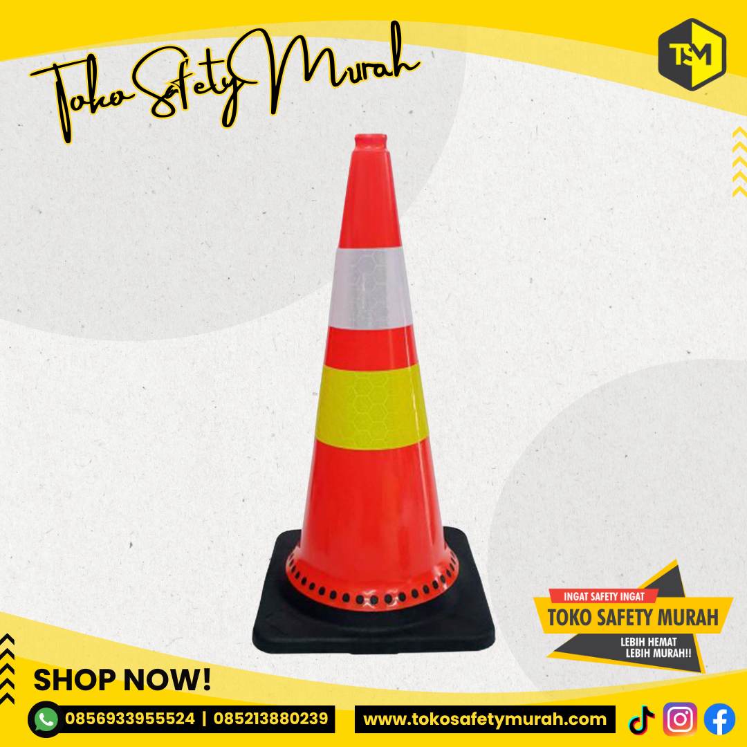 Traffic Cone Safety Cone 75cm 75 cm Dasar Hitam Kerucut Jalan Kokoh Tebal Premium