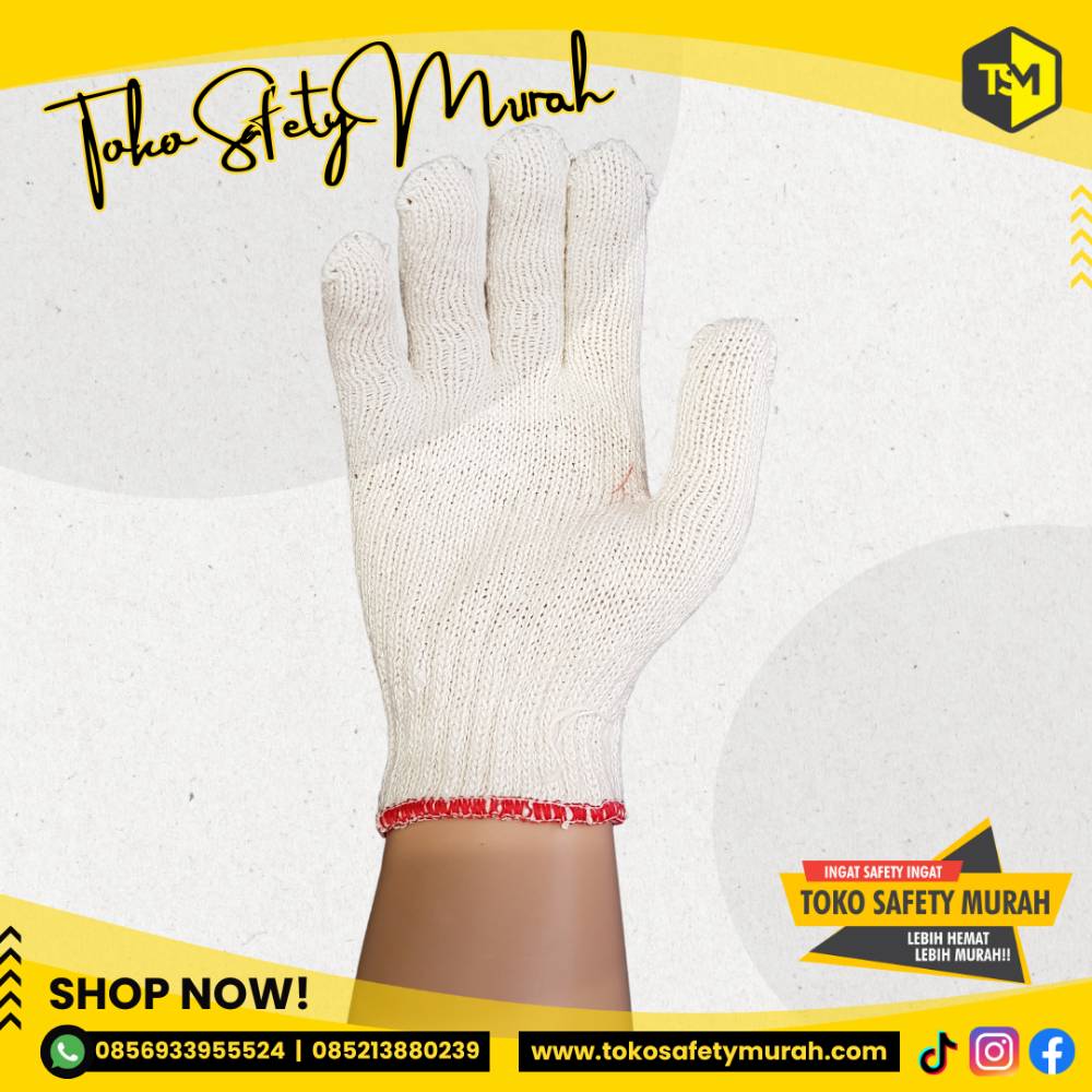 Sarung Tangan Kerja Kain Katun Putih Rajut Benang 6 Blue Rabbit B6 Lusinan Murah Safety Hand Gloves Industri Mekanik Proyek Glove - Image 2