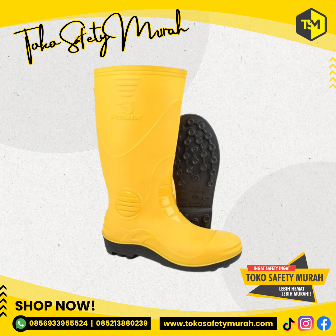 Sepatu Boot Kuning Proyek Ujung Besi Steel Toe Safety Karet Rubber FUSHA Safety Size 39-43 - Image 2