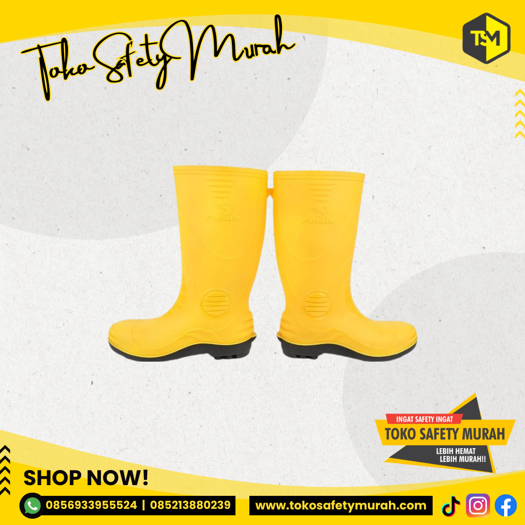 Sepatu Boot Kuning Proyek Ujung Besi Steel Toe Safety Karet Rubber FUSHA Safety Size 39-43 - Image 3