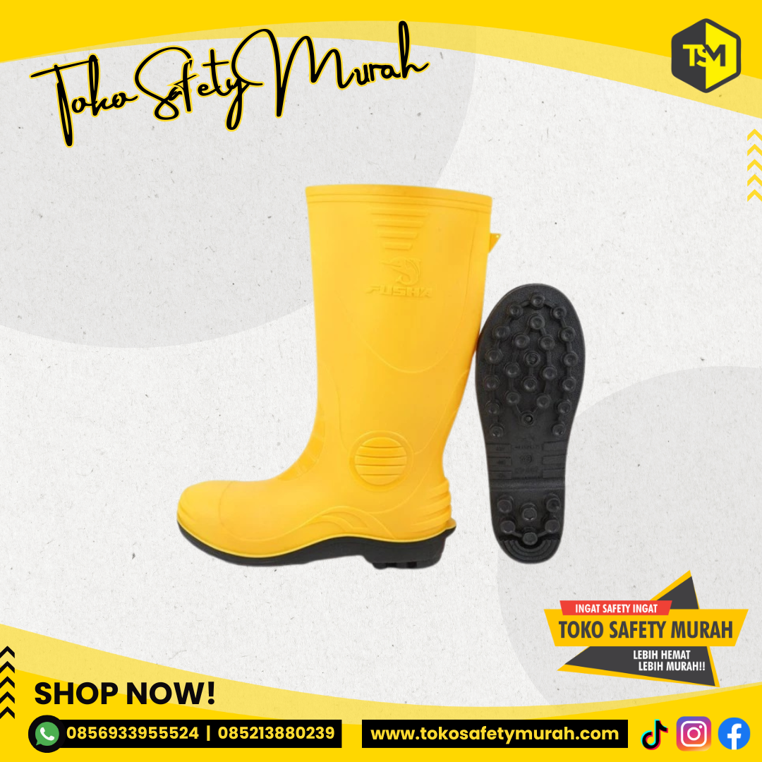 Sepatu Boot Kuning Proyek Ujung Besi Steel Toe Safety Karet Rubber FUSHA Safety Size 39-43 - Image 4