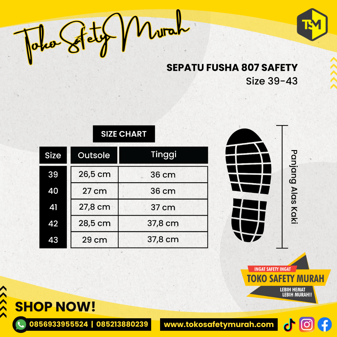 Sepatu Boot Kuning Proyek Ujung Besi Steel Toe Safety Karet Rubber FUSHA Safety Size 39-43 - Image 5