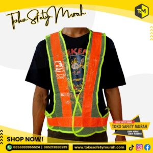 Rompi V Jaring V Guard Hijau List Orange Merah / Safety Vest Jala / Baju Rompi Oren Proyek