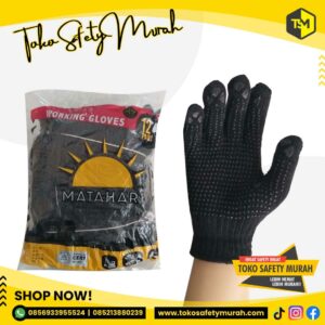 Sarung Tangan Proyek Kerja Polkadot Benang 8 Dot Bintik Hitam Full Black Matahari #Jual Alat Pelindung Diri APD Alat Keselamatan Kerja K3