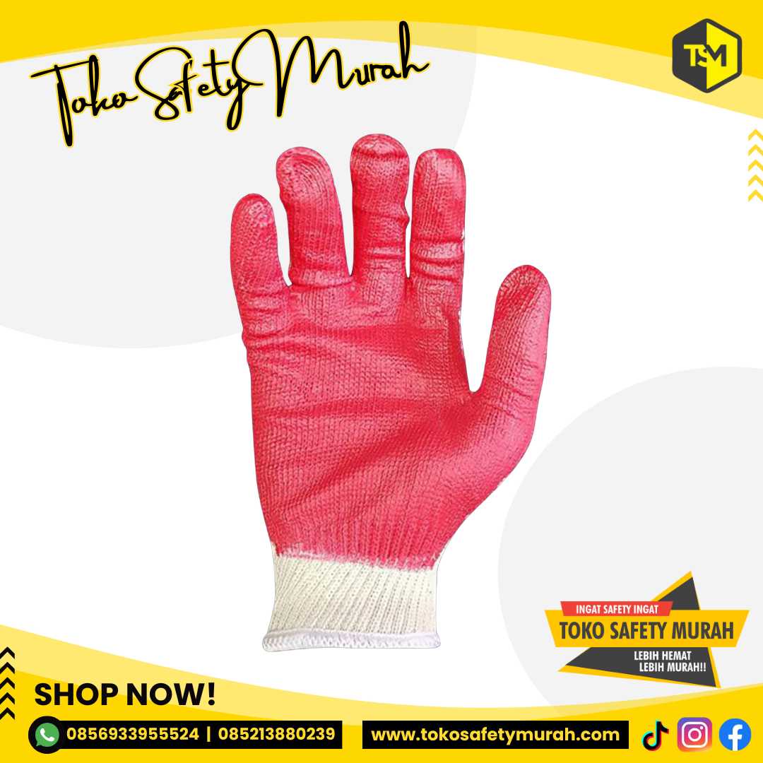 Sarung Tangan Kerja Rajut Katun Lapis Karet Dipping Gunte / Antislip Licin Anti Gores Angkat Kaca Safety Gloves Murah Lusinan - Image 2