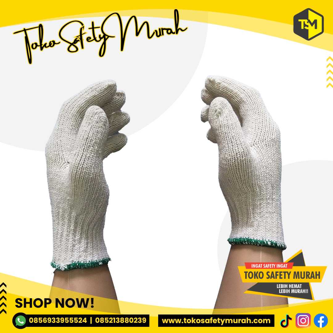 Sarung Tangan Kain Katun Tebal B8 Cotton Rajut Benang 8 Putih KUDA (12 pasang) Grosir Safety Glove Proyek Mekanik Industri Bengkel #Jual Alat Pelindung Diri APD Alat Keselamatan Kerja K3 - Image 3