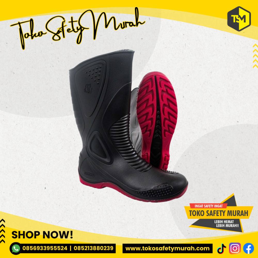 AP Boots Moto 1 Sepatu Boot Biker Karet Merah Hitam Tinggi Murah #Jual Alat Pelindung Diri APD Alat Keselamatan Kerja K3 - Image 2