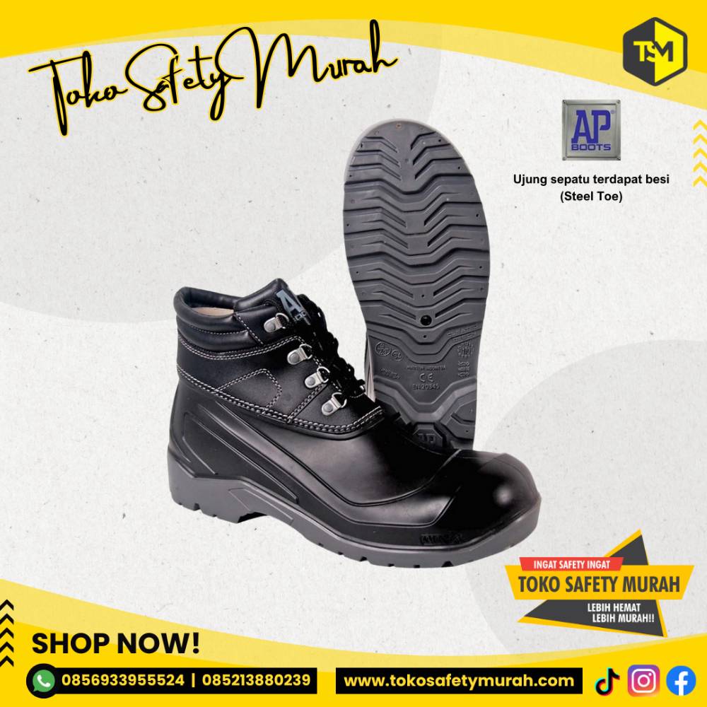 Safety Shoes AP Max by AP Boot Sepatu Boots Kerja Hitam Ujung Besi Steel Toe Outdoor Staff Proyek #Jual Alat Pelindung Diri APD Alat Keselamatan Kerja K3