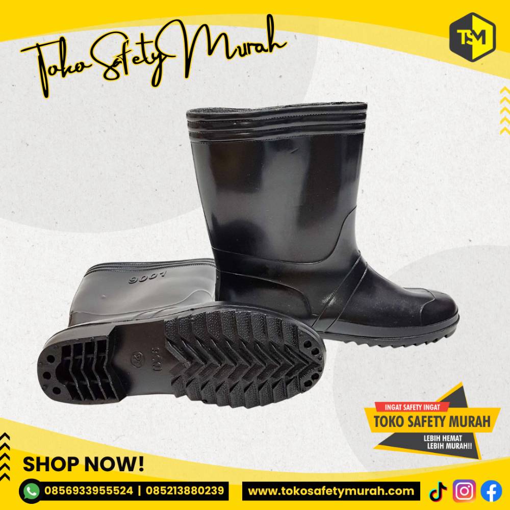 Sepatu Boot Murah JEEP Karet Hitam / PVC Boots Kerja Proyek Tukang Anti Air / Pendek Setengah Betis / APD Grosir - Image 2