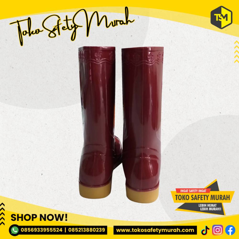 Sepatu Boot Pendek Karet Maroon Size 23-25 Sepatu Boot Pria Wanita PVC - Image 5