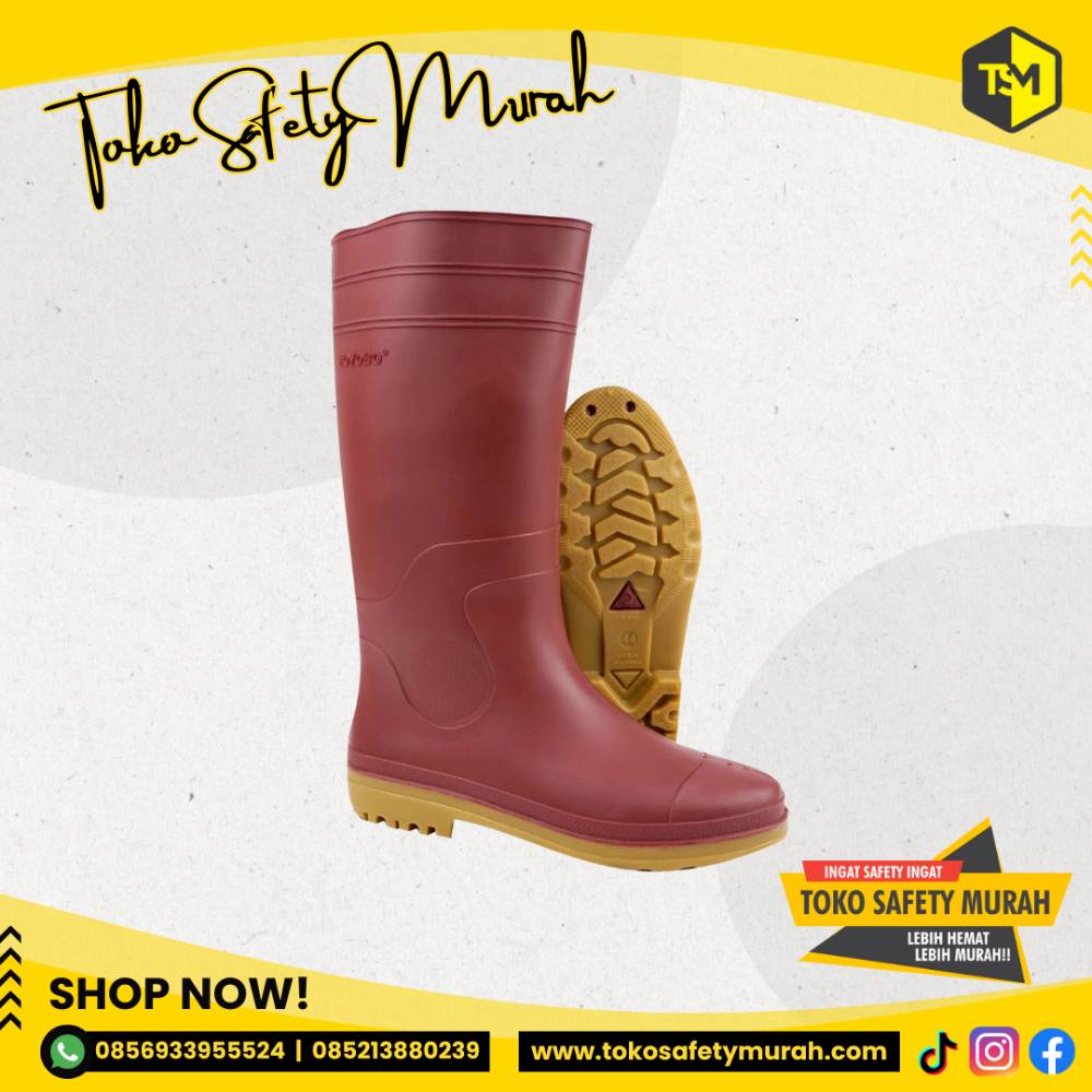 Boot Safety Tinggi TOYOBO Maroon - Pelindung Kaki Berkualitas (Size 38-42)