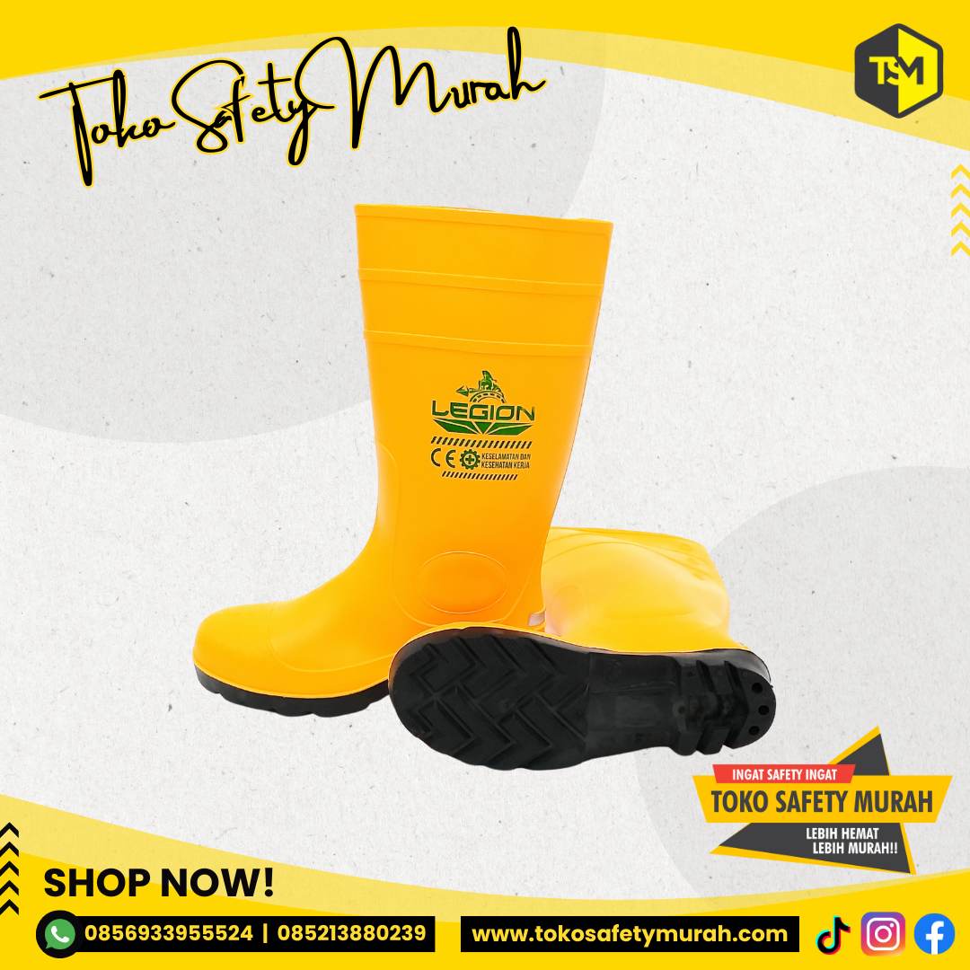 Safety Boot Legion PVC Yellow Sepatu Boot Safety Kuning Besi Steel Toe Tahan Air #Jual Alat Pelindung Diri APD Alat Keselamatan Kerja K3 - Image 4