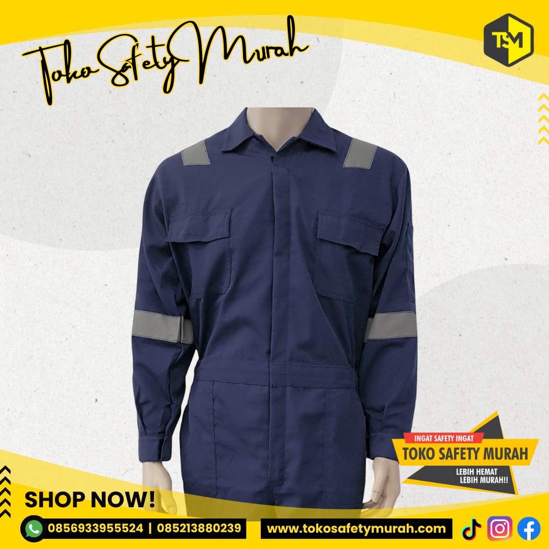 Baju Safety Wearpack IMJ Biru Dongker Terusan 3XL Size XXXL Bahan Tebal #Jual Alat Pelindung Diri APD Alat Keselamatan Kerja K3 - Image 4