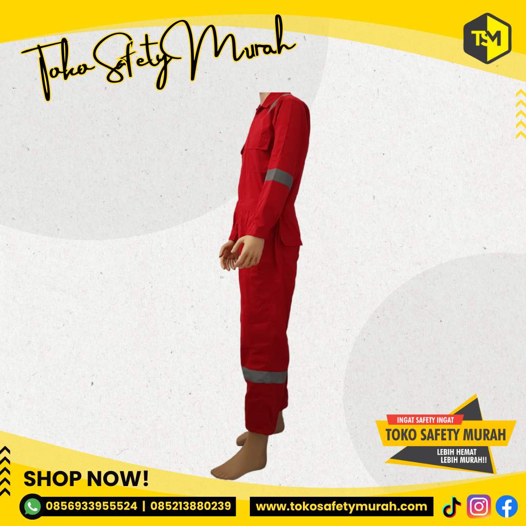 Baju Safety Wearpack IMJ Merah Terusan XXXL Bahan Tebal #Jual Alat Pelindung Diri APD Alat Keselamatan Kerja K3 - Image 4