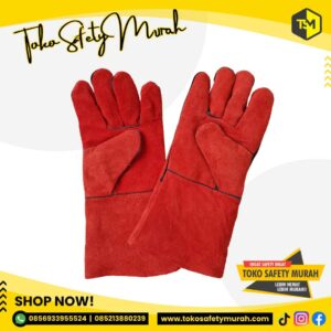 Sarung Tangan Las Kulit Merah 14inch Panjang / PREMIUM Leather Welding Gloves