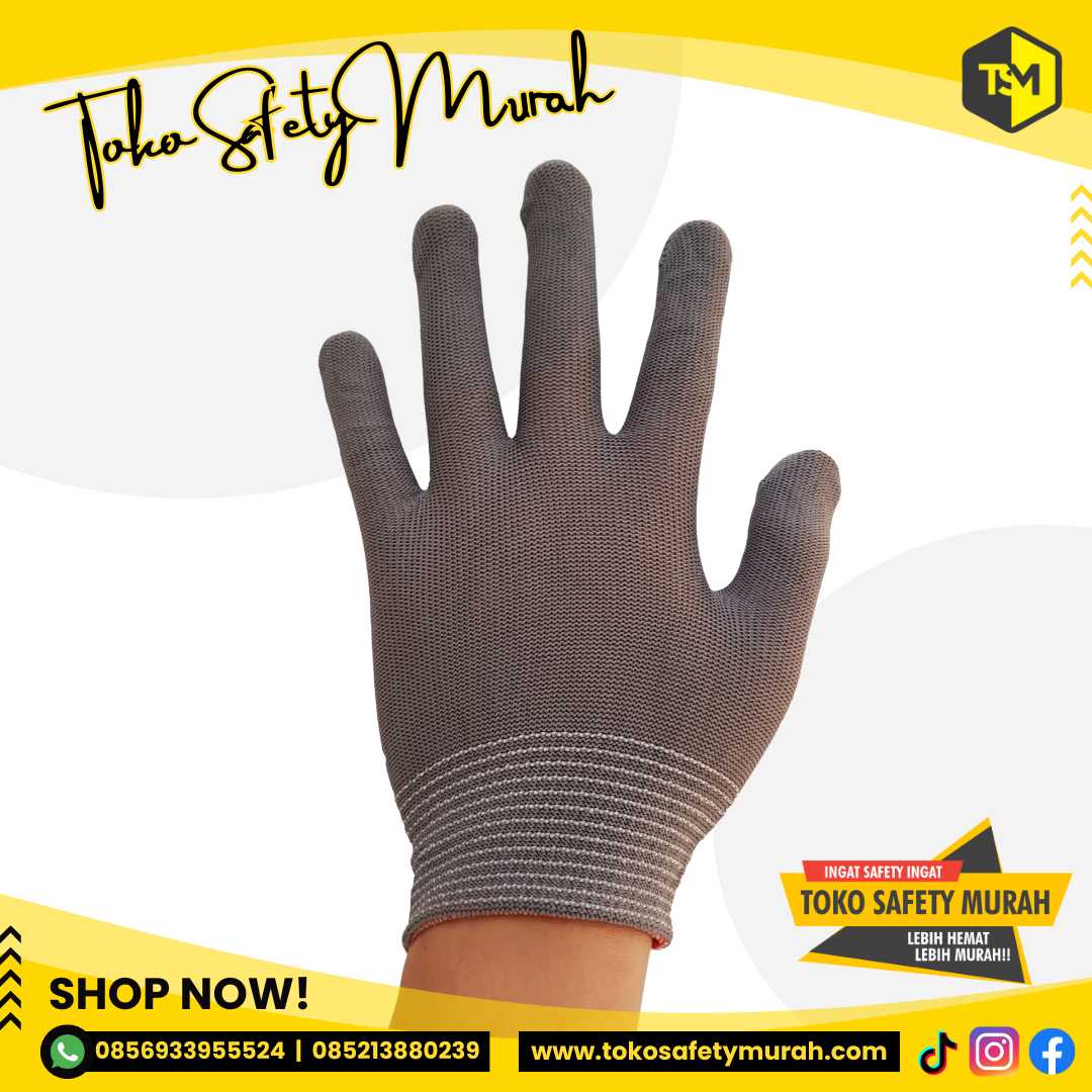 Sarung Tangan Nylon Putih Halus Lembut / Nilon Palmfit Polyster 13 gauge Abu-Abu Grey Gray MURAH GROSIR - Image 5