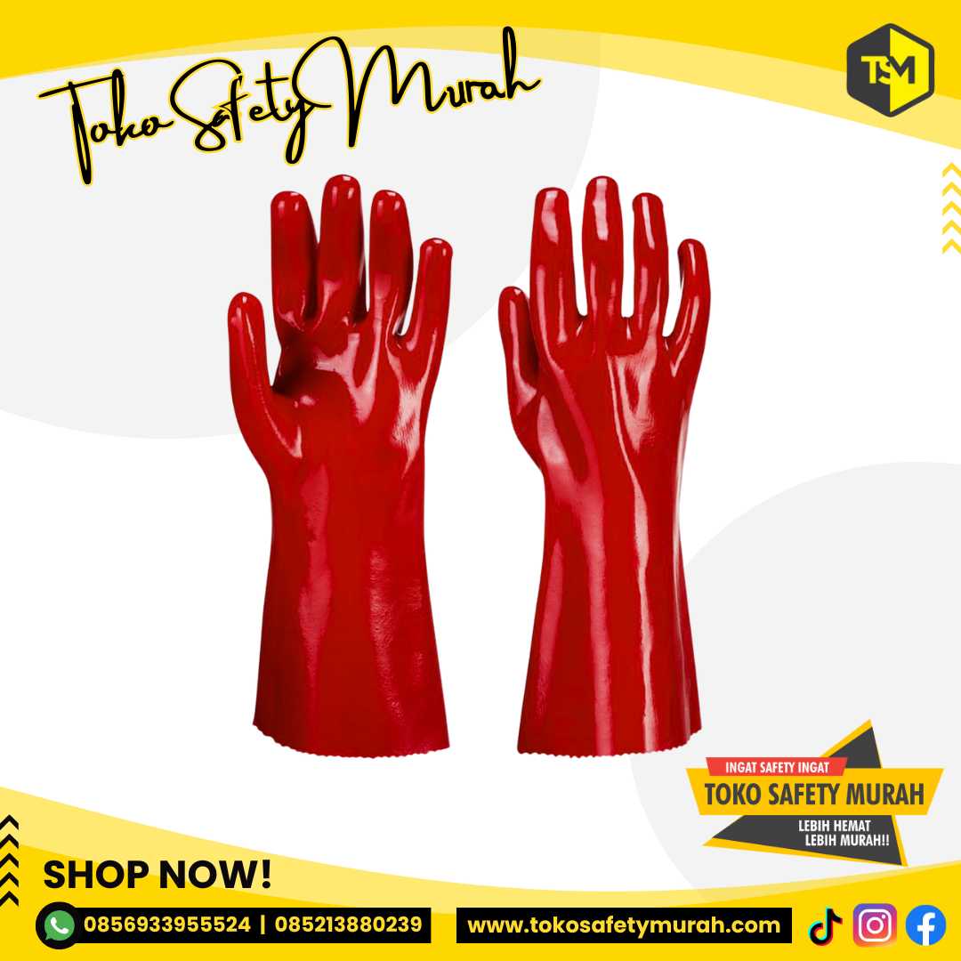 Sarung Tangan PVC Merah 14" Tahan Kimia Pupuk Peternakan Kandang / Red PVC Glove Karet - Image 2