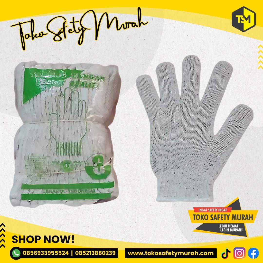 Sarung Tangan Rajut Kain Benang 3 Katun Putih 1 lusin Kerja Proyek Safety Industri Gloves