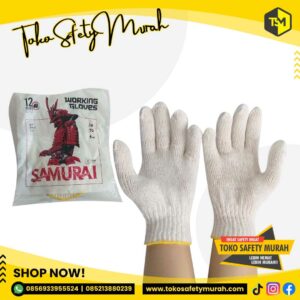 Sarung Tangan 4 Benang List Kuning Lusinan Murah / B4 Kain Rajut 4B Safety Glove Pabrik Industri Kerja Tukang Bangunan Proyek