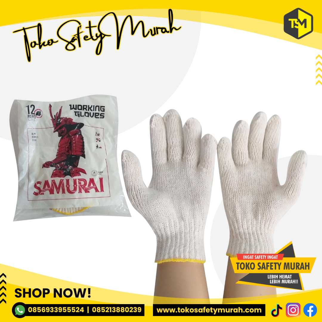 Sarung Tangan 4 Benang List Kuning Lusinan Murah / B4 Kain Rajut 4B Safety Glove Pabrik Industri Kerja Tukang Bangunan Proyek