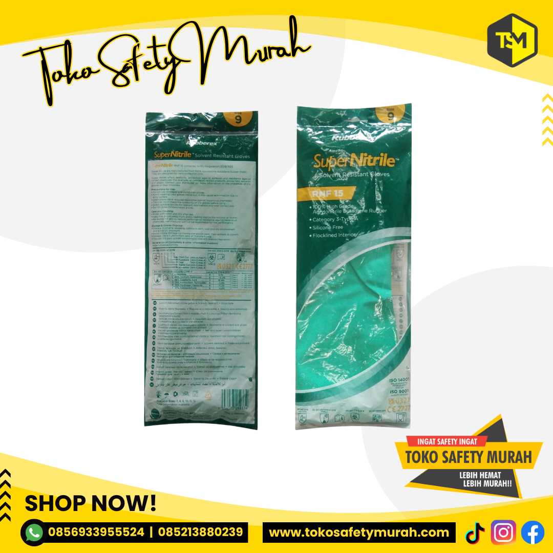 Sarung Tangan Rubberex Karet Nitril Tahan Asam Kimia SuperNitrile RNF 15 Super Nitrile RNF15 Safety Gloves #Jual Alat Pelindung Diri APD Alat Keselamatan Kerja K3 - Image 5
