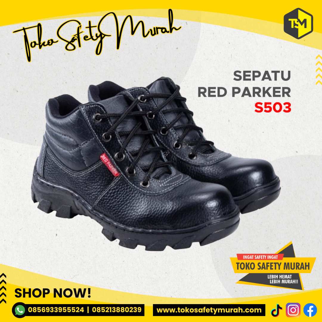Sepatu Safety Tali / Sepatu Kerja Safety Red Parker S503 Size 36-43