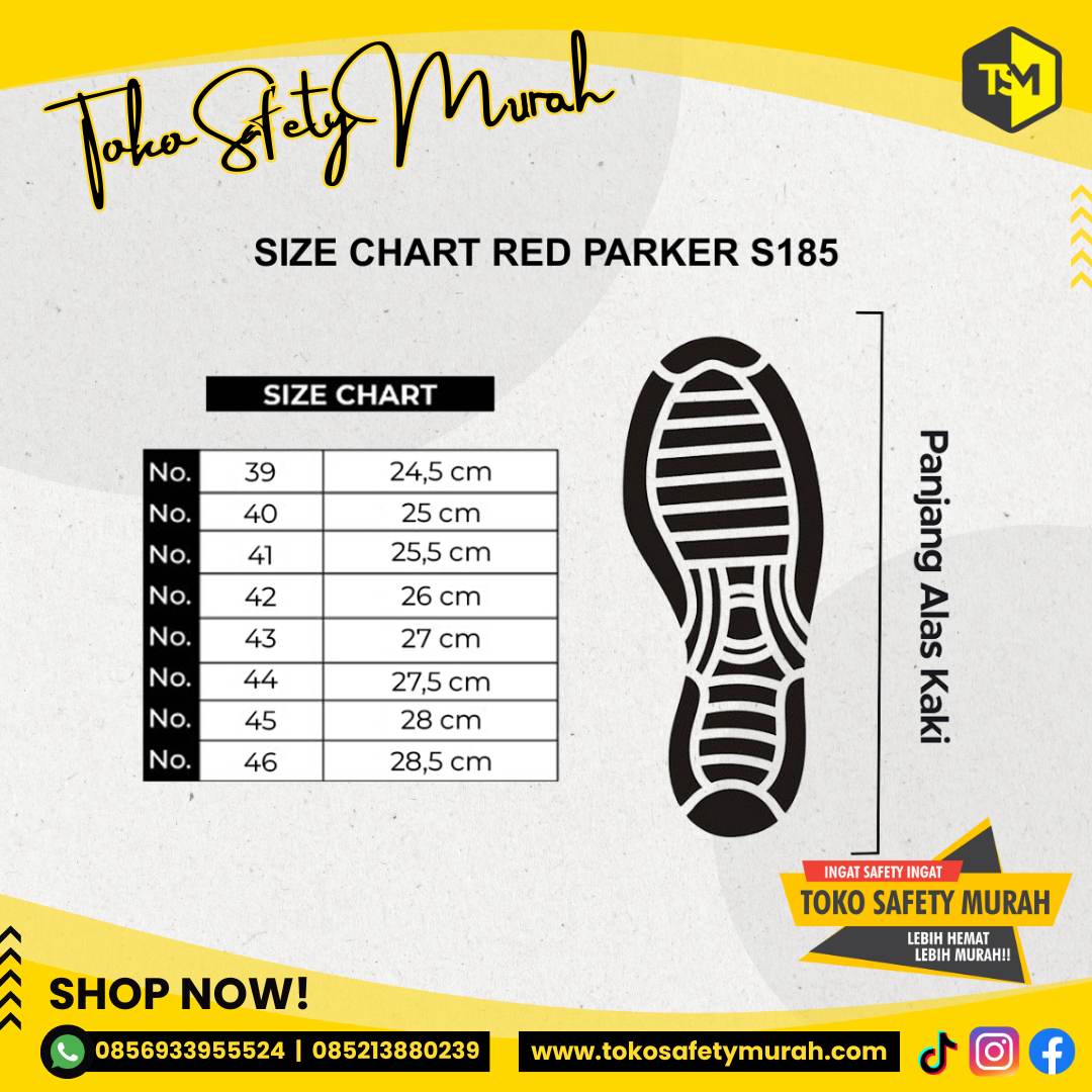 Sepatu Safety Slop Safety Shoes Red Parker S185 Size 38-43 - Image 4