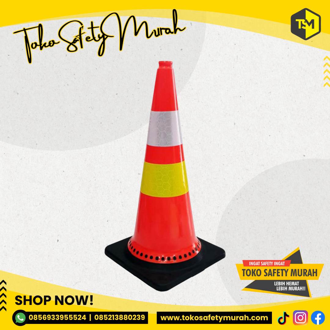 Traffic Cone Safety Cone 75cm 75 cm Dasar Hitam Kerucut Jalan Kokoh Tebal Premium - Image 2